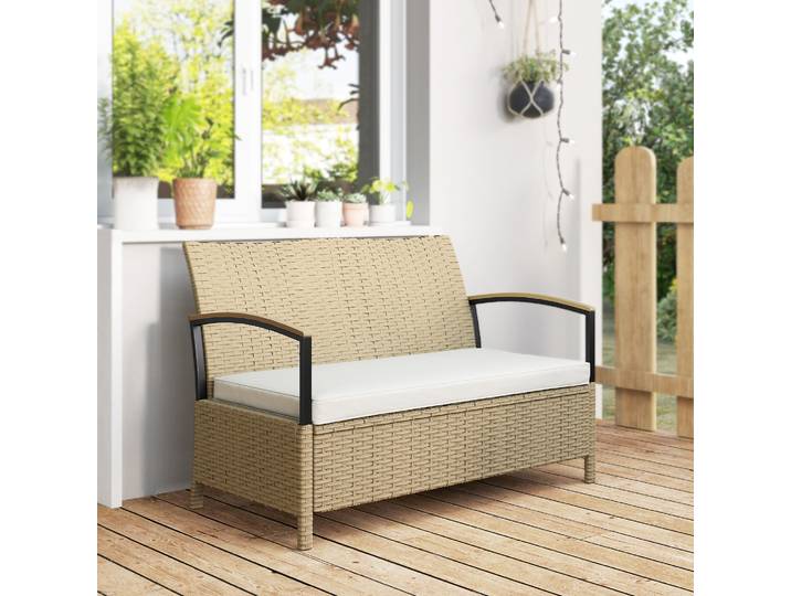 Outsunny Banc Rangement Résine Tressée 125L Acier Kaki
