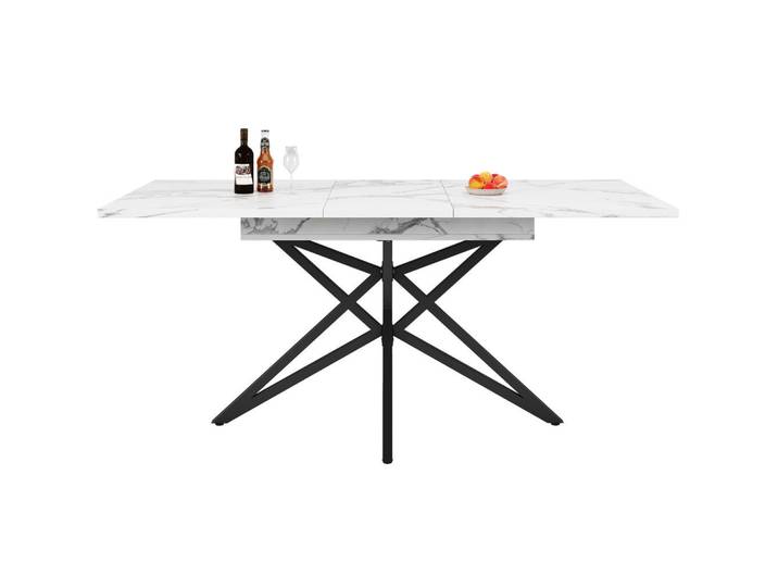 Flieks Esstisch Ausziehbar 120-160cm Walnuss Marmor Schwarz, Weiß, Metall, 120x76x80 cm, Esszimmer, Esstische
