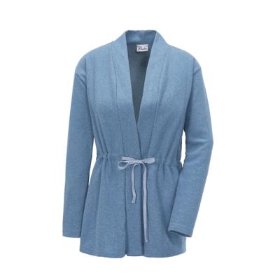 Fleecejacke GOLDNER "Kuscheliger Cardigan mit Bindeband", Damen, Gr. 38, blau, Obermaterial: 50% Baumwolle CO. 50% Polyester PES., eng Gerade, Homewear-Sets Fleecejacke, Bindegürtel