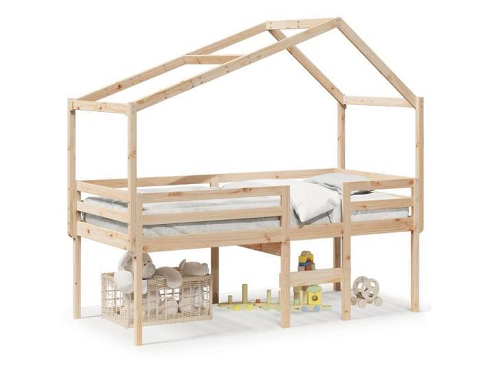furnicato Bett Hochbett aus massivem Kiefernholz 195,5x80,5x89 cm in Naturfarbe (1-tlg)