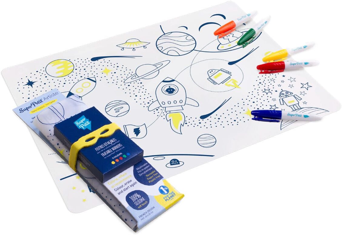 Set de coloriage réutilisable en silicone - Dans l'espace (3 ans et +)   SuperPetit