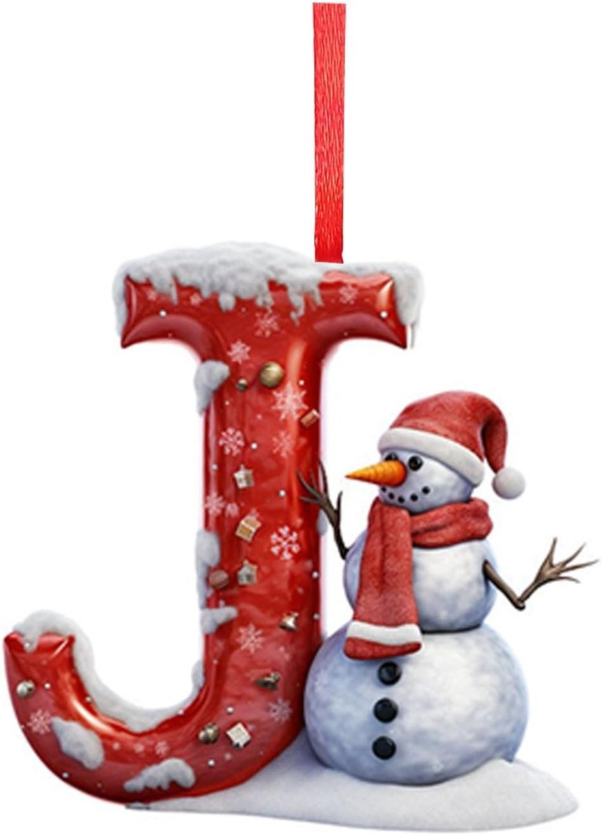 Gepersonaliseerde Kerstboomversiering Sneeuwpop - Acryl Hanging Letter Ornaments - Letter J