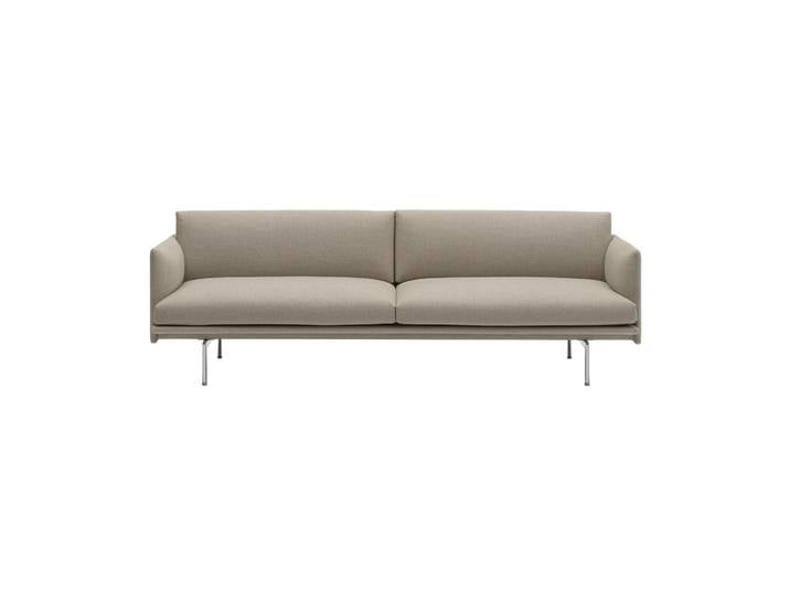 Muuto Outline Sofa 3-Sitzer Stoff Ecriture 240-Polished Aluminum