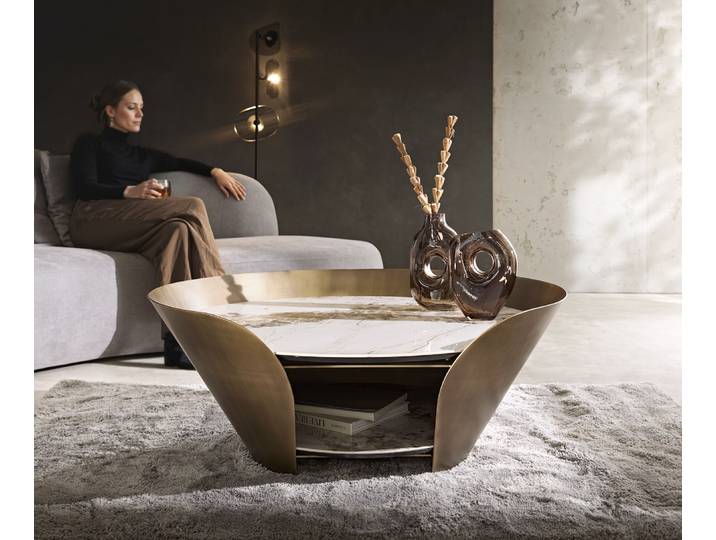 Table basse Skafi 100x40 cm céramique Minas Melange Metallic Gold