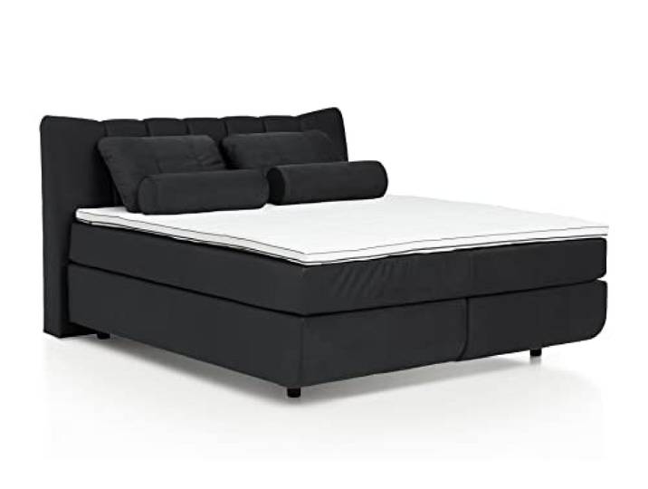 Mivano Boxspringbett Free/Komfortables Bett in Schwebe-Optik mit Durchgehender Matratze (H2) und Topper Basic/Liegefläche 140 x 200 / Liegehöhe 60 cm/Velours, Anthrazit