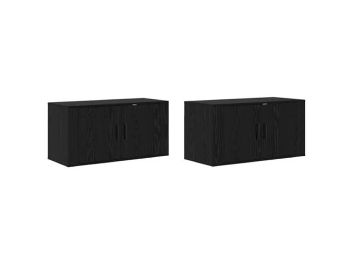 LKJephalotrope Wand-TV-Schrank 2er Set Schwarz Eichen-Optik Platzsparende Hängeboards mit 4 Scharniertüren und Regalböden für ordentliche Aufbewahrung im Wohnzimmer.