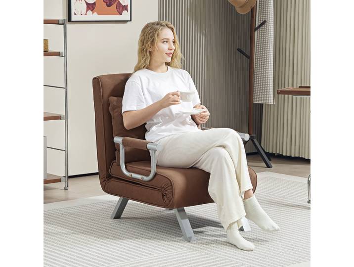 HOMCOM Fauteuil Lit Convertible Marron pour Salon 65x69x80 cm