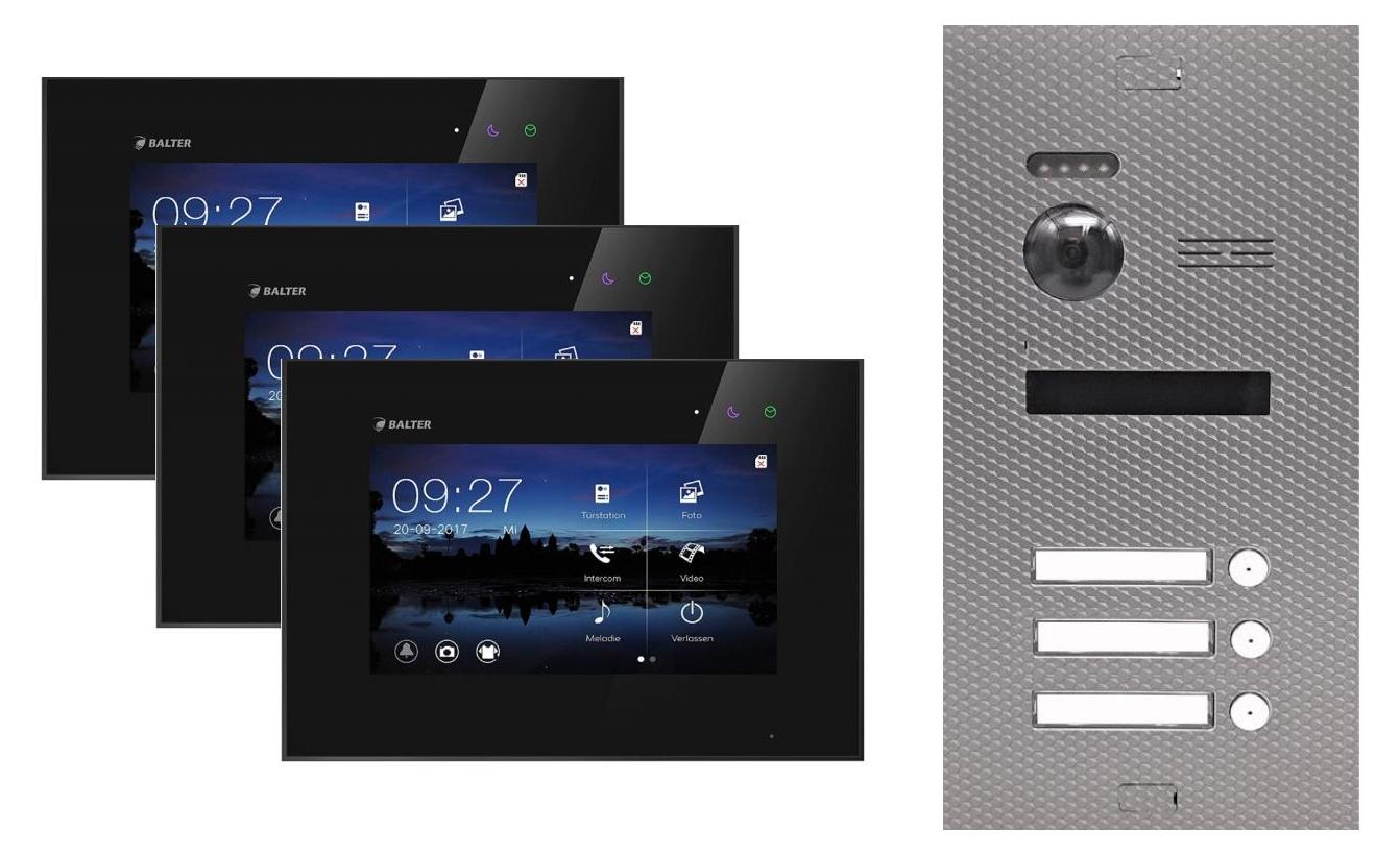 Videotürsprechanlage BALTER EVO 2-Draht BUS für 3-Familienhaus Schwarz-Karbon-Silver