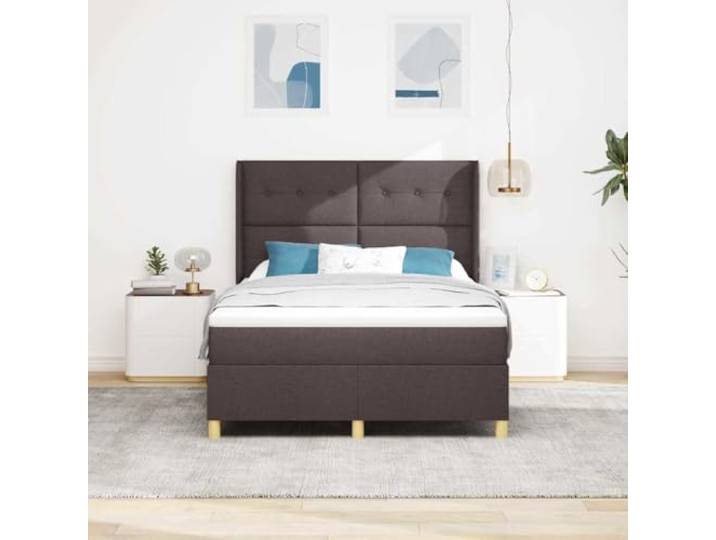 KTHLBRH Boxspringbett Dunkelbraun 140 x 190 cm Verstellbares Kopfteil, goldene Beine, mittelfeste Matratze, Rahmen aus Holz