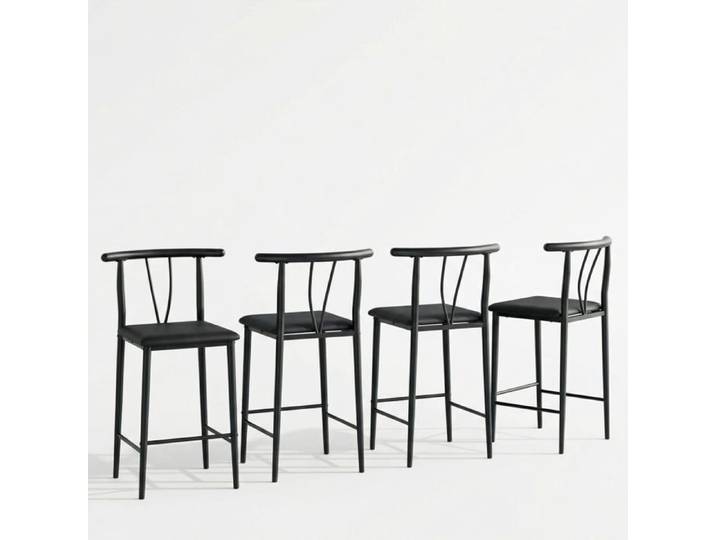 Ensemble 4 tabourets bar 64cm PU dossier ergonomique noir cuisine/îlot