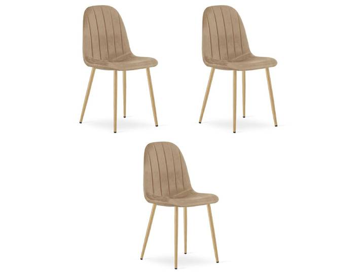 Lot de 3 Chaises Padva en Velours Marron et Pieds Chêne