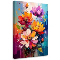 LEINWANDBILD, Bunter Blumenstrauß in einer fröhlichen malerischen Komposition