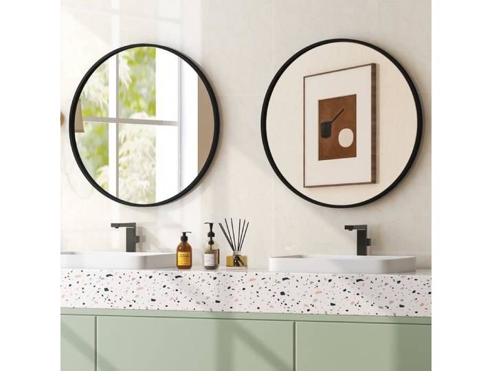 COSTWAY 61 cm Miroir de Salle de Bain Structure en Métal Noir Mat Antidéflagrant Miroir HD pour Salle de Bain Salon Couloir