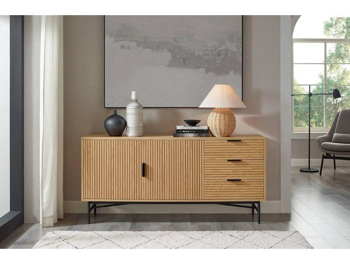 SalesFever Sideboard Visby Stilvolle Kommode für mehr Stauraum, Kommode, Eiche Echtholzfurnier, Breite 160 cm