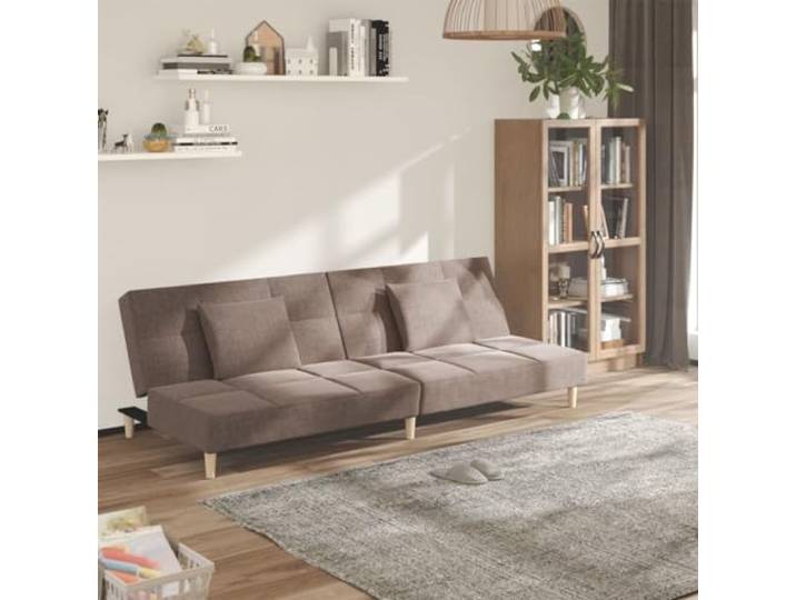 HEFZGDB Schlafsofa 2-Sitzer mit 2 Kissen Taupe Stoff – 2-in-1 Funktionsmöbel für Gäste, bequemes Sitzgefühl, atmungsaktiver Bezug, robuster Holzrahmen, vielseitig nutzbar im