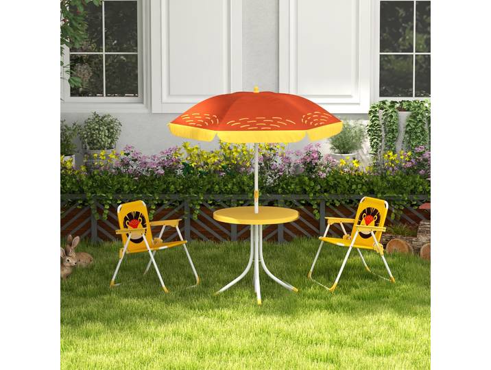 Outsunny Salon Jardin Enfant Lion 4Pcs Parasol Chaise Jaune