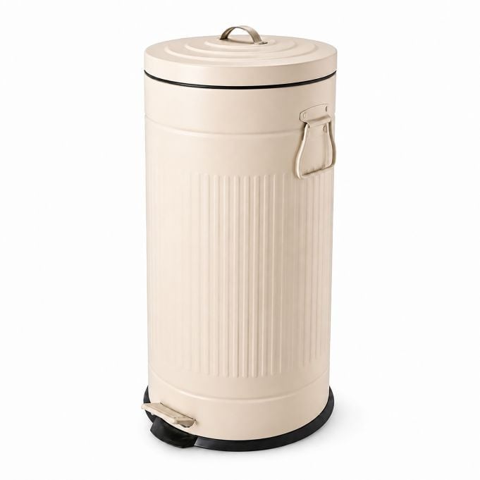 Relaxdays Retro pedaalemmer met soft-close functie, 30 liter, beige, met uitneembare binnenemmer