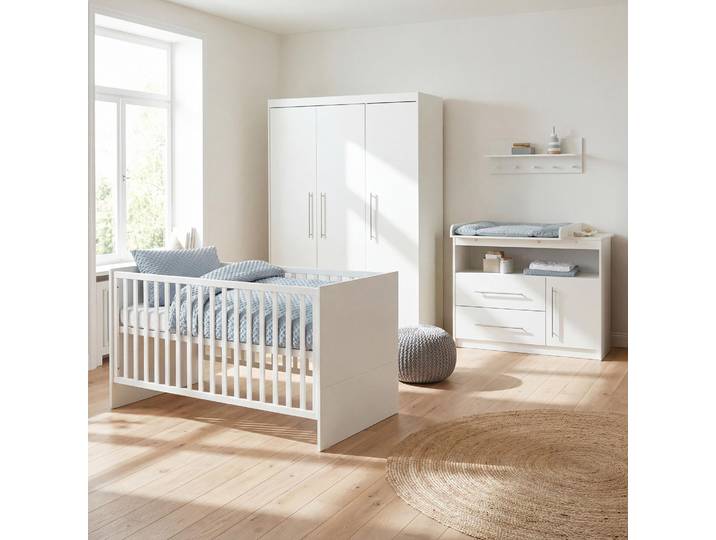 Zimmerset 'Maren' inkl. Kombi-Bett 70 x 140 cm, Wickelkommode breit & Schrank 3-türig - Weiß