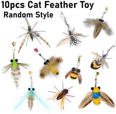 Uplift Picks Cat Feather Teaser Replacement Heads Interactive Bell Insect Toy Set For Cats 10 Pcs