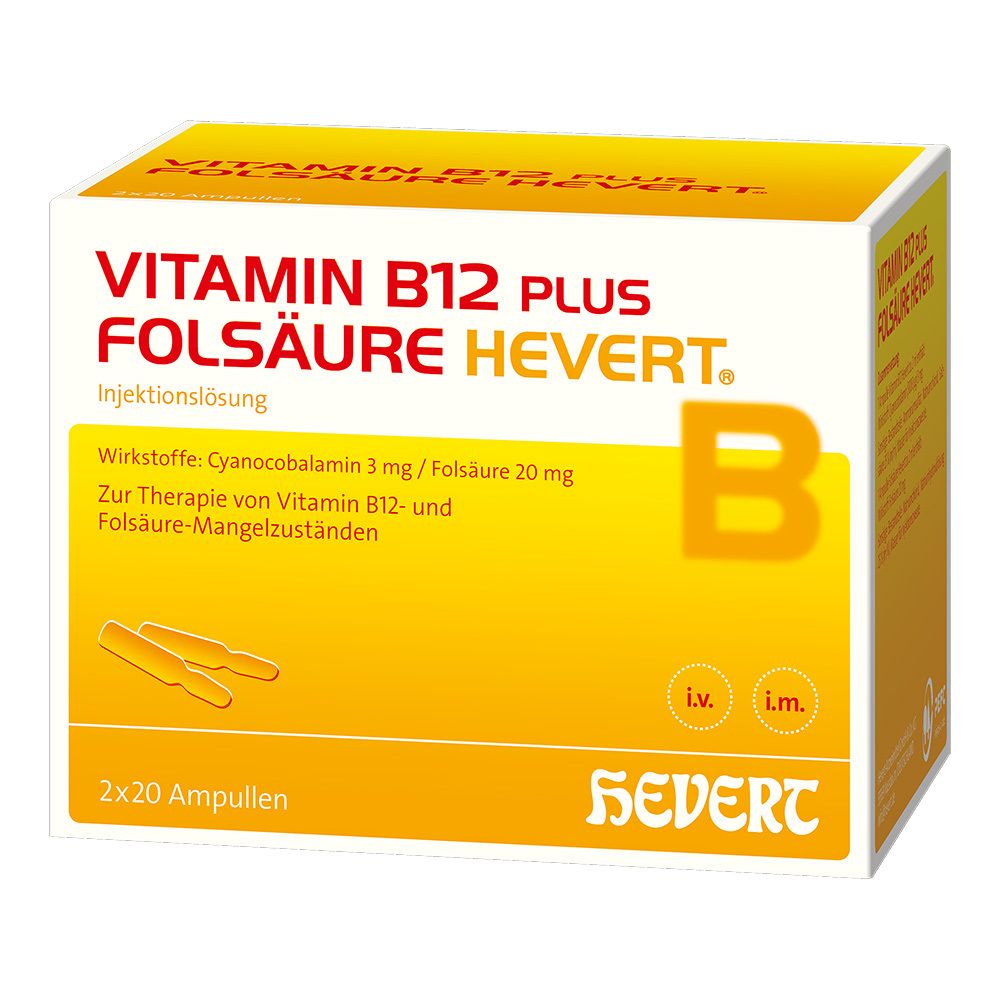 Vitamin B12 Plus Folsäure Hevert a 2 ml Ampullen 2x20x2