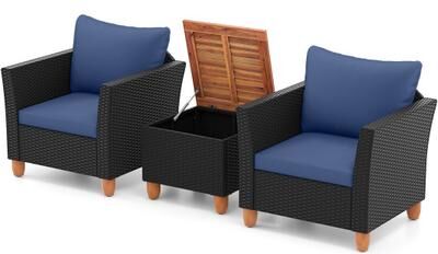 Costway 3 Pieces Outdoor Patio Rattan Furniture Set-Navy