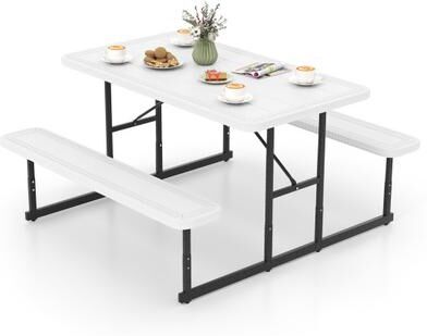 Costway Picnic Table Bench Set for 2-4 People Outdoor Rectangular Camping Dining Table-White