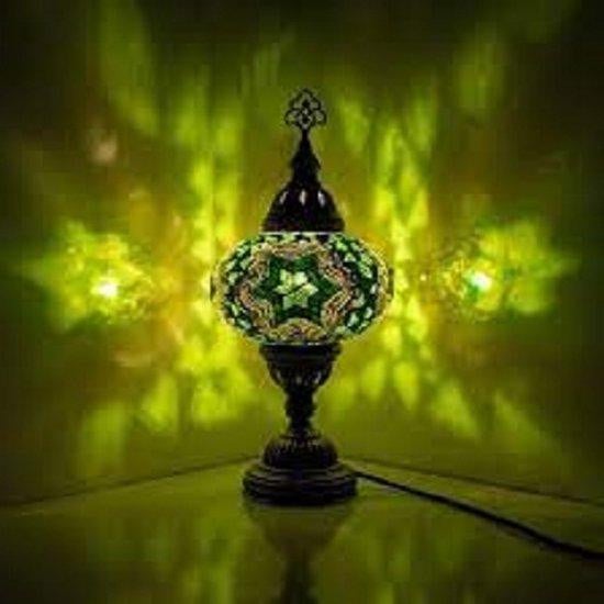 Halay Turkse tafellamp met groene mozaïekbol en LED-accentverlichting