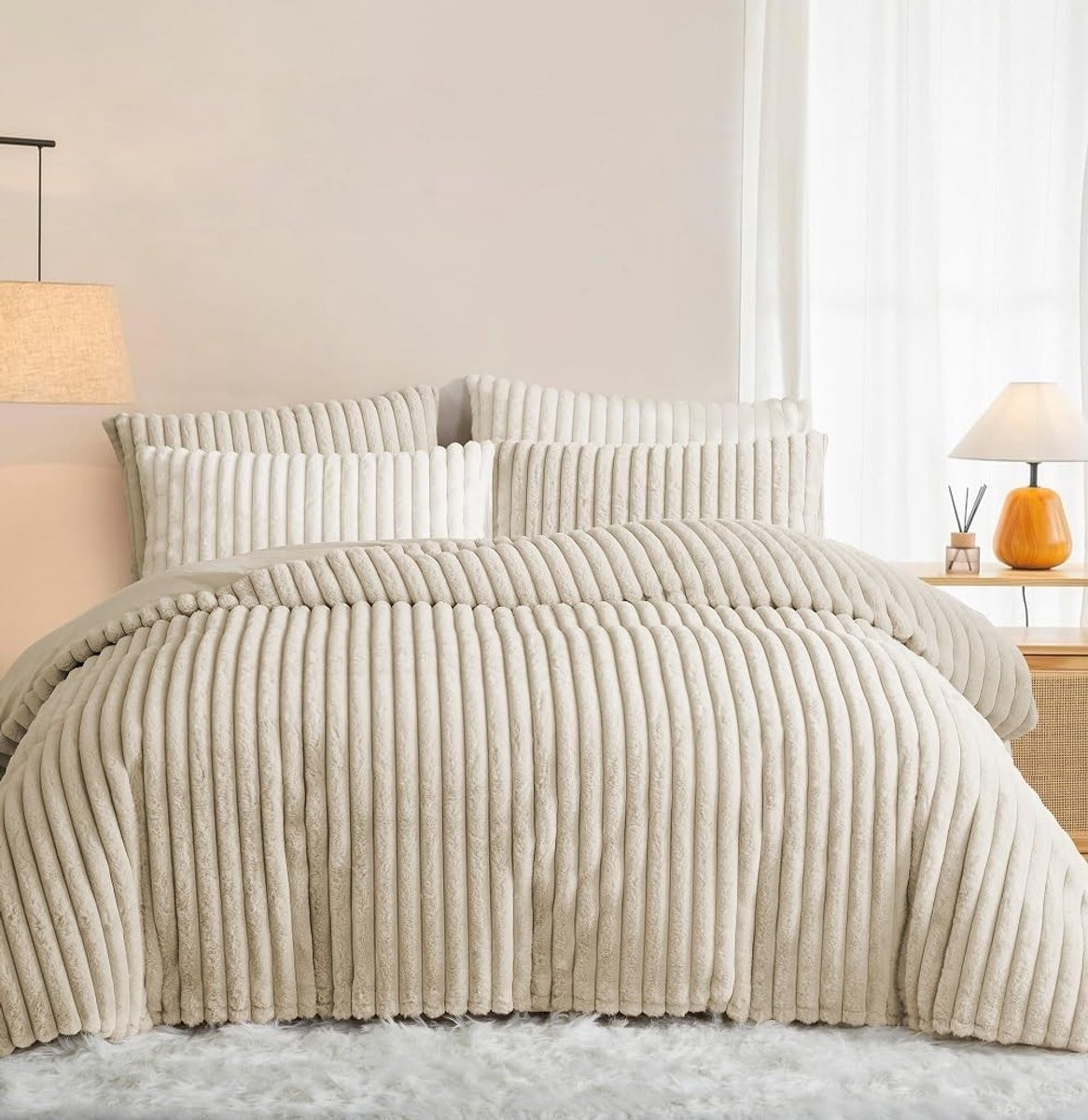 Set van 2 Fluffy Biber Flanellen Kussenslopen Beige 40x80 cm
