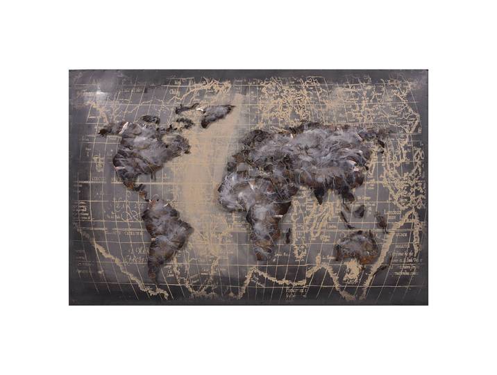 3D-Metallbild Weltkarte II Stahlblech Grau 120 x 80 x 3cm