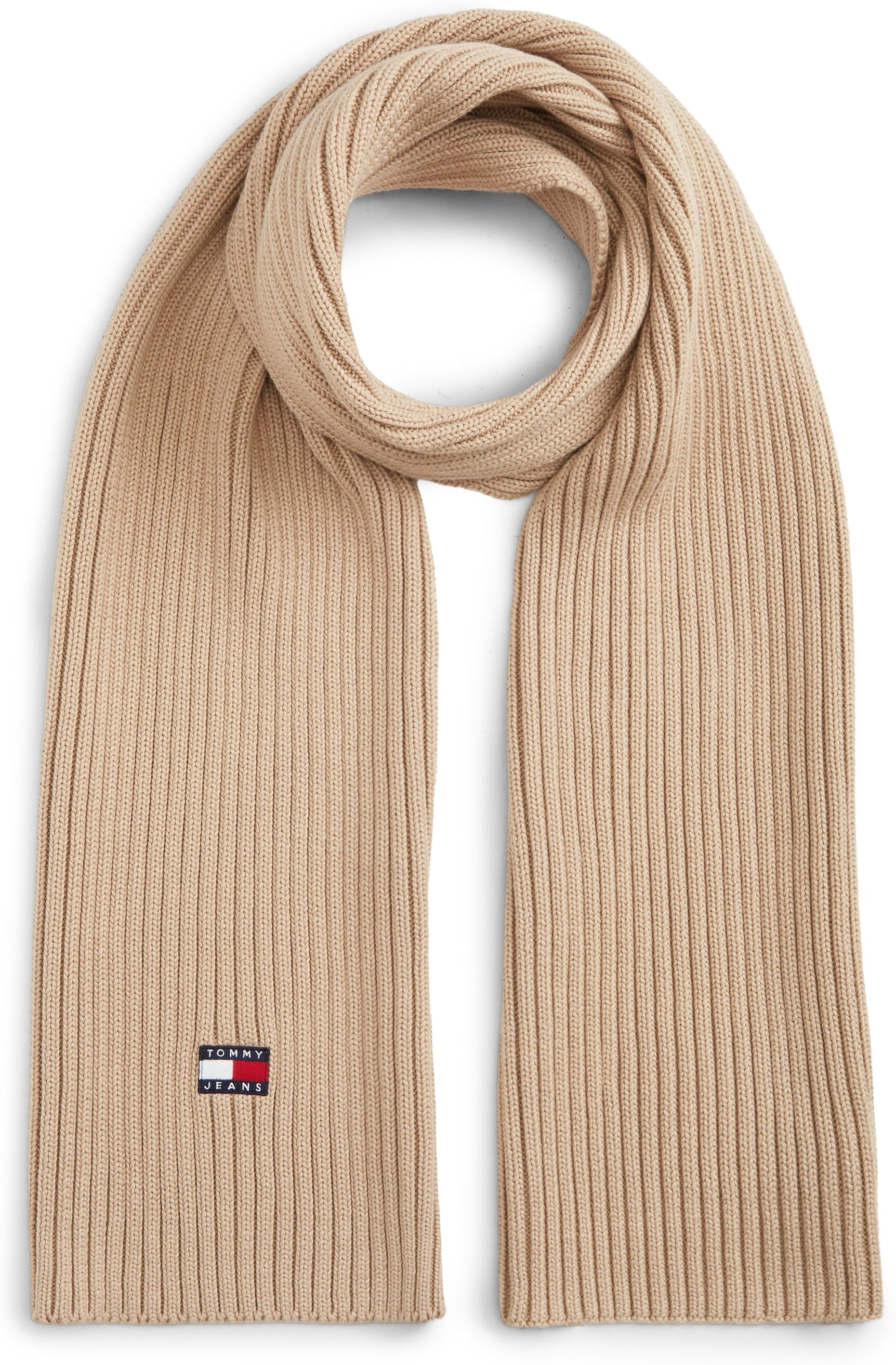 Schal TOMMY JEANS "TJW HERITAGE CORE", Damen, beige (weiß clay), Strick, Baumwolle, Modetücher Schal weiß clay Einheitsgröße