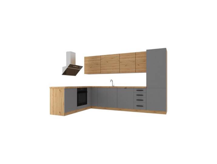 ROYAL24_MARKT Winkelküche K53-G330 - Langen - Perfektes Design für eine unverwechselbare Küche, (Komplett Set), Zeitlos - Exklusiv - Top Qualität.