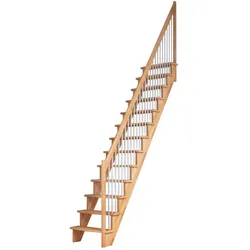 DOLLE Raumspartreppe Wangentreppe Lyon, 65 cm, Buche,Geradelaufend,Metallstäbe rechts,unbehandelt