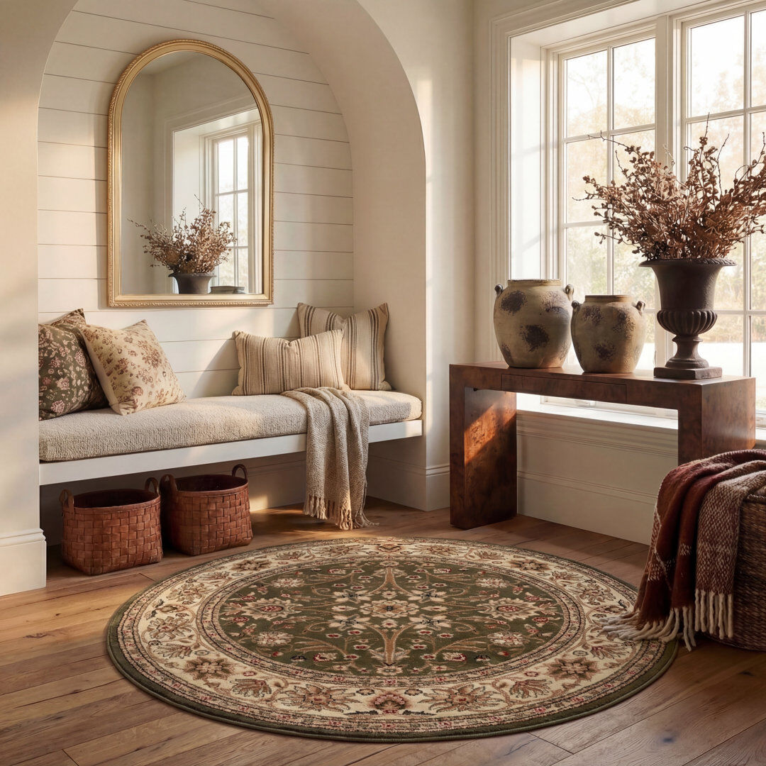 Marlow Home Co. Lyndhurst Oriental Area Rug Green Round 183 cm