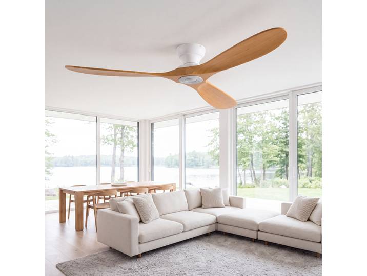 Ventilateur de plafond à profil bas 36/42/52/60 pouces, 3 pales en bois, moteur DC, avec télécommande, pour café, maison, hôtel, bureau