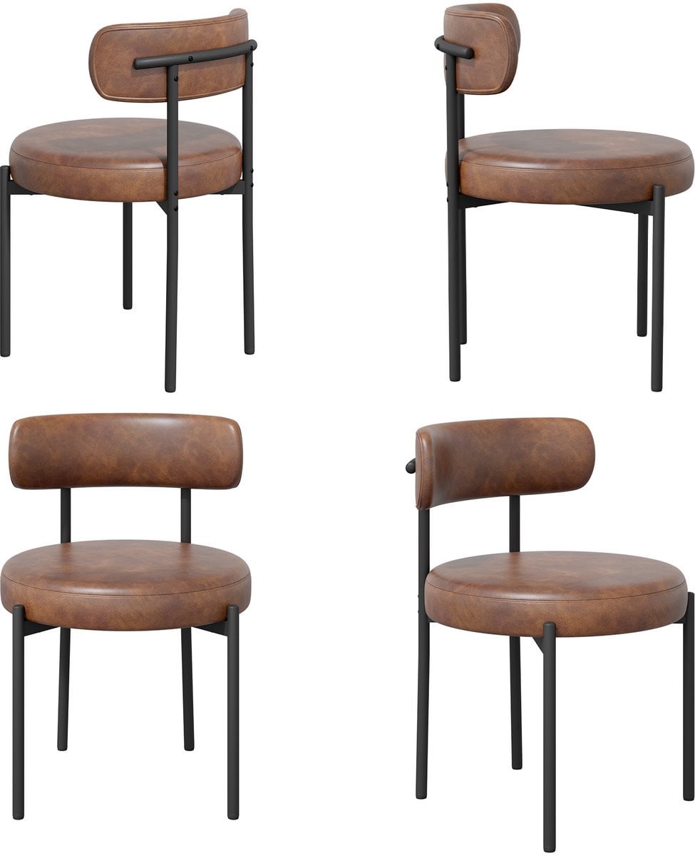 Set van 4 moderne eetkamerstoelen met PU lederen bekleding en metalen poten