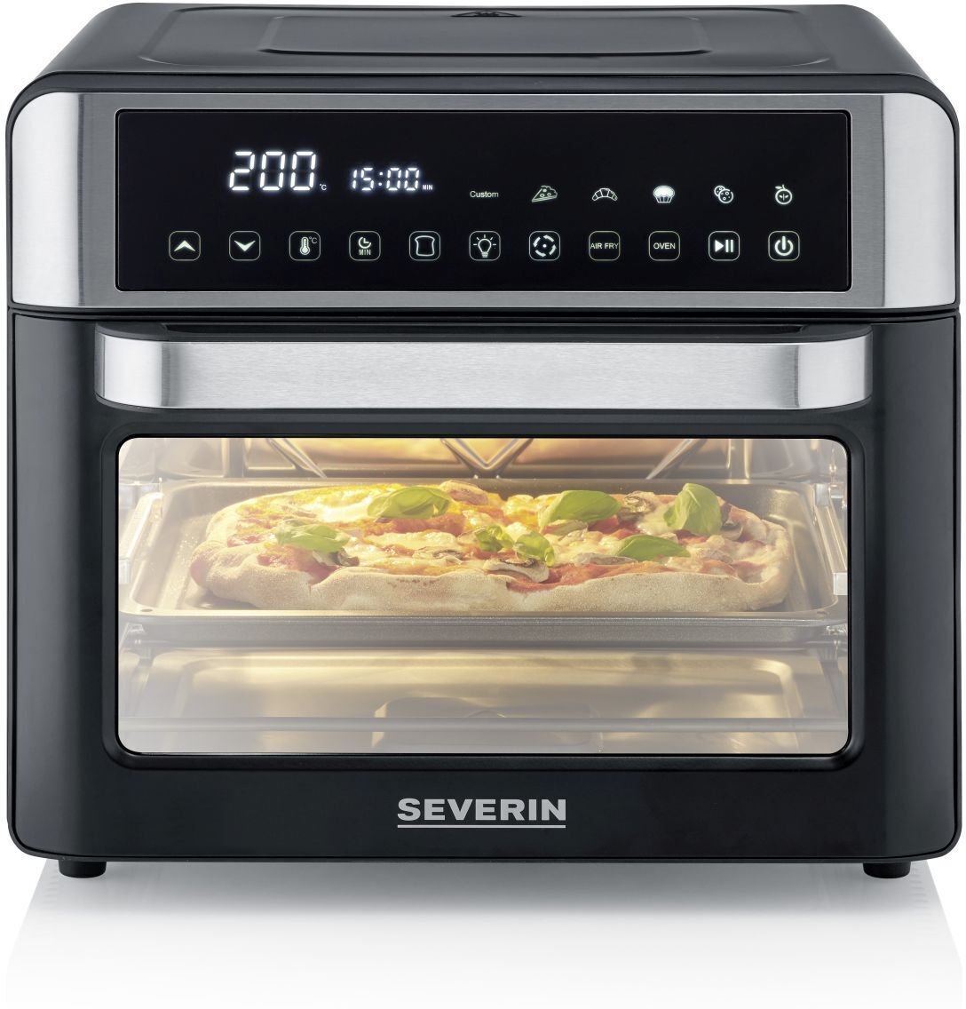 Severin TO 2077 "Bake & Fry" Mini-Backofen   schwarz/silber - Refurbished