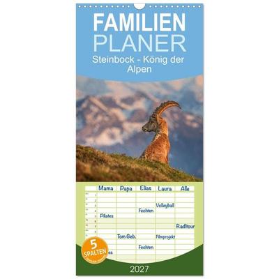Familienplaner 2027 - Steinbock - König der Alpen mit 5 Spalten (Wandkalender, 21 x 45 cm) CALVENDO