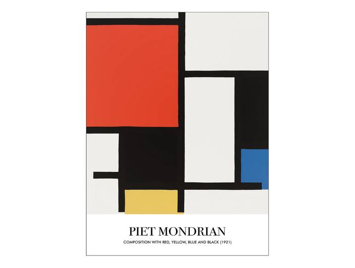 Leinwandbild Mondrian Composition 1921 Rahmen: Mitteldichte Holzfaserplatte MDF Bespannung: Canvas Schwarz/Rot/Grau 57 x 77 x 2cm