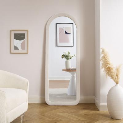 Ganzkörperspiegel SALESFEVER "Bristol Spiegel, 160 cm hoch", beige, B:60cm H:160cm T:3cm, MDF, Polyester, Spiegelglas, Spiegel, Einzigartiger, abgerundeter Rahmen aus Kunstfell