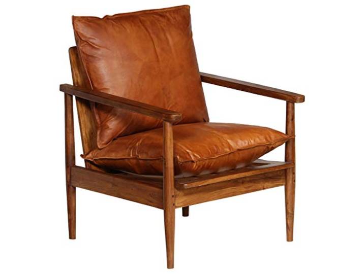 Festnight Sessel Vintage Loungesessel Retro Cocktailsessel Armsessel Wohnzimmersessel Braun Echtes Leder mit Akazienholz 66 x 69 x 74 cm