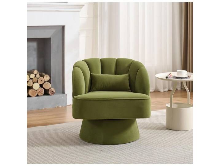 Fauteuil en Velours - PROMIRACAL - Pivotant 360° - Base Conique Métal - Vert - Confort Haut de Gamme