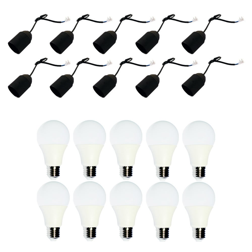 NCC-Licht Set van 10 LED-lampen 9W (60W) E27 Warmwit Mat met 10 Inbouwfittingen