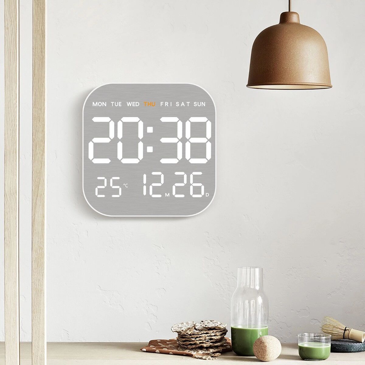 INF Horloge électronique LED multifonction avec thermomètre, phases lunaires, alarme et compte à rebours Blanc
