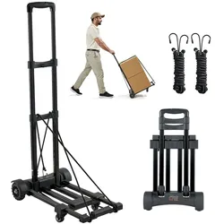 VEVOR Sackkarre klappbar, 131,5kg Tragkraft, Transportkarre mit 4 Rädern, 2 elastischen Seilen & erweiterbarer Basis, Transportwagen für Flughafen, Reisegepäck, Büroumzüge, Schwarz, 530x320x970mm
