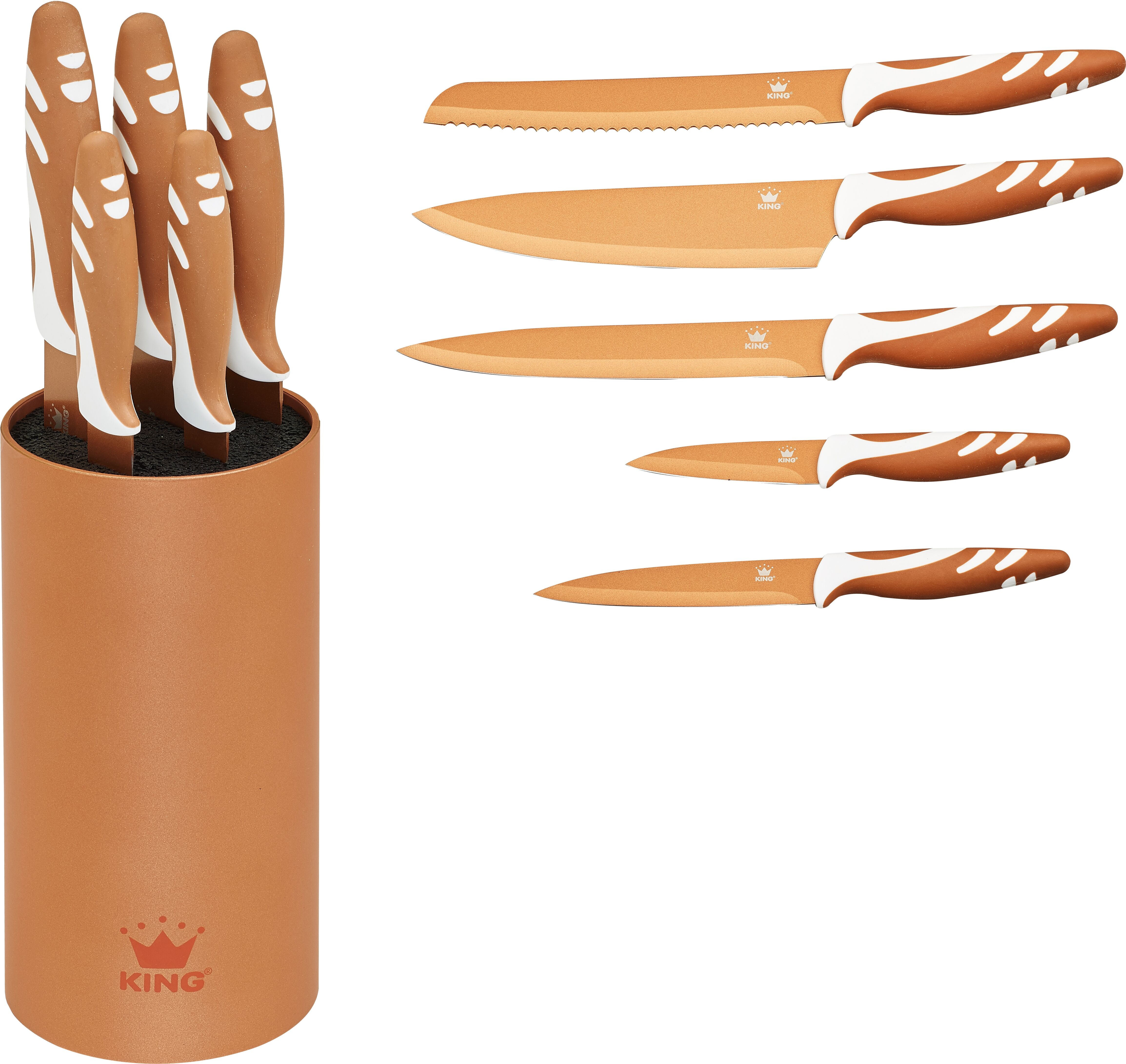 Messerblock KING "Soft Touch", orange, H:22,5cm Ø:12cm, Messerblöcke, Messerblock, mit KING protect Beschichtung