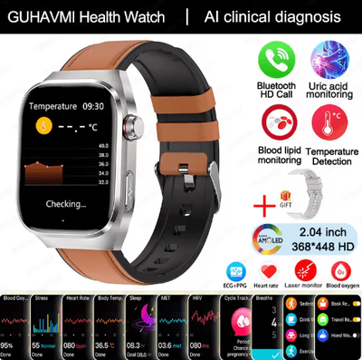 Inspire Picks 2025 Advanced Health Tracking Smartwatch ECG, Blood Pressure & Bluetooth Call Watch brown Leather
