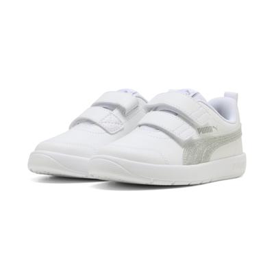 Sneaker PUMA "COURTFLEX V3 GLITZ V PS", Mädchen, Gr. 31, Textil, puma weiß, puma silber, Synthetik, Schuhe Sneaker