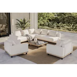 ploss Lunare XL Gartenlounge, cashmere sand/anthrazit, Aluminium, mit Holzdekor, Tisch 90 x 90 cm, Quick Dry Foam, inkl. Kissen