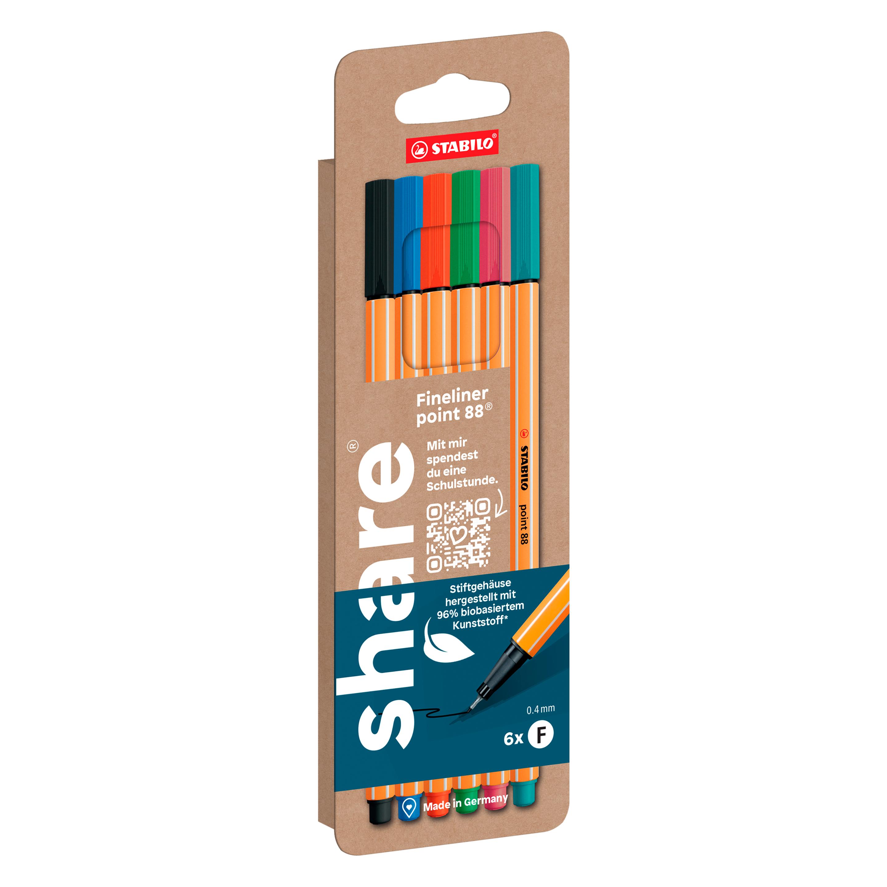 Stabilo share 4-0047999 Fineliner Schwarz, Blau, Rot, Grün, Pink, Türkis 0.4 mm (6x) (4-0047999)