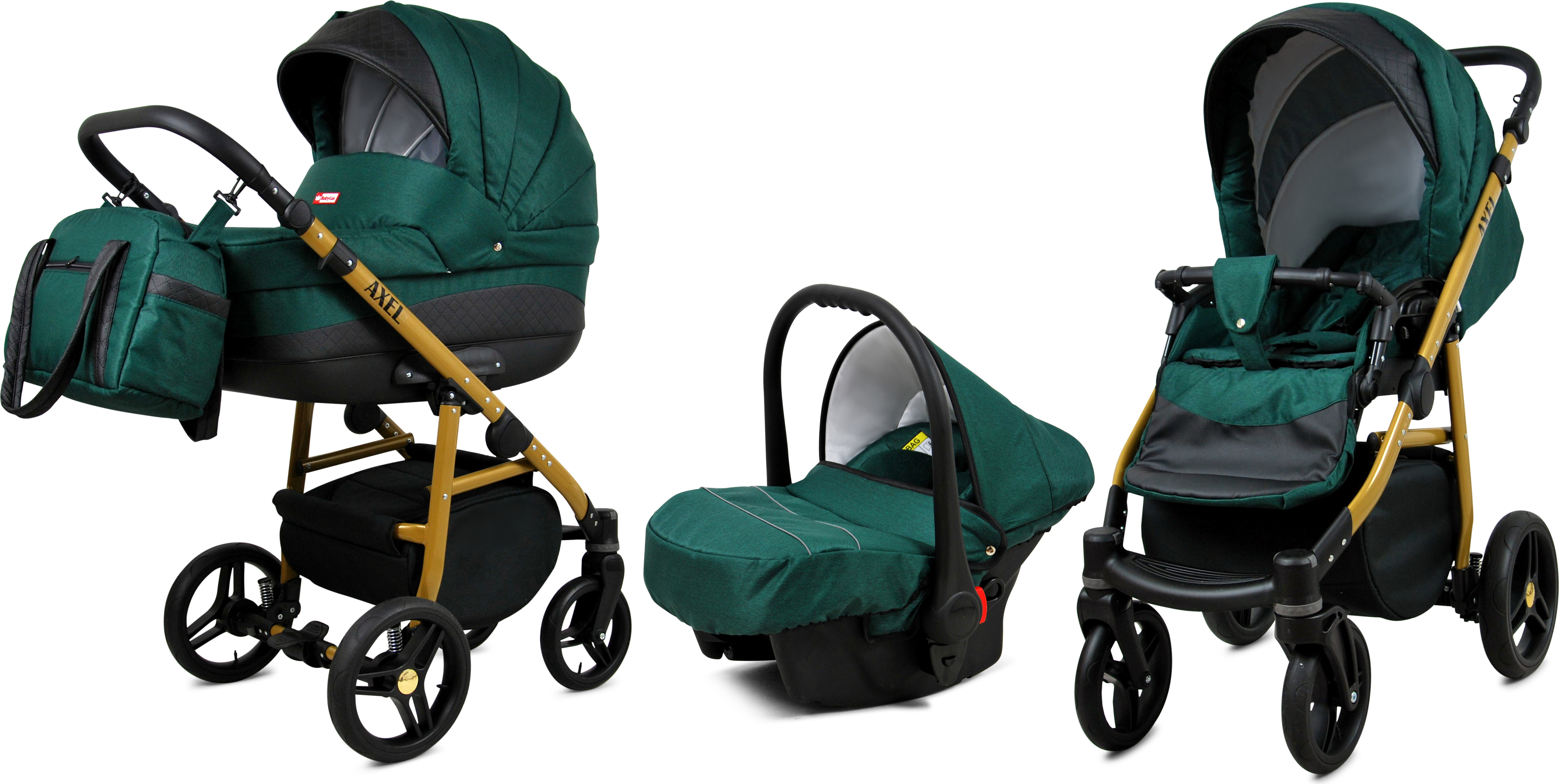 BabyLux Axel | 3in1 Kinderwagen Set | Bottle Green | Kombikinderwagen | Kinderwagenset | Buggy